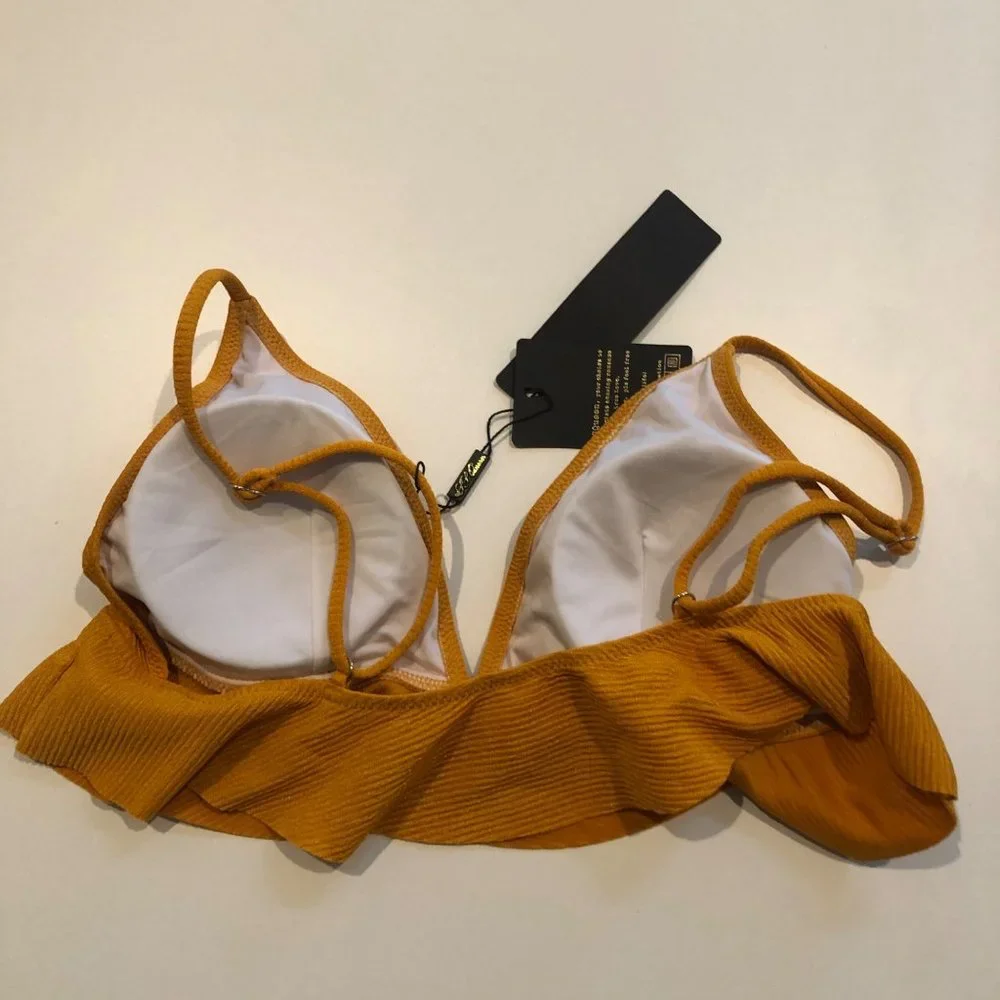 NWT JJ Queen Orange Ruffle Bikini Swim Top Large